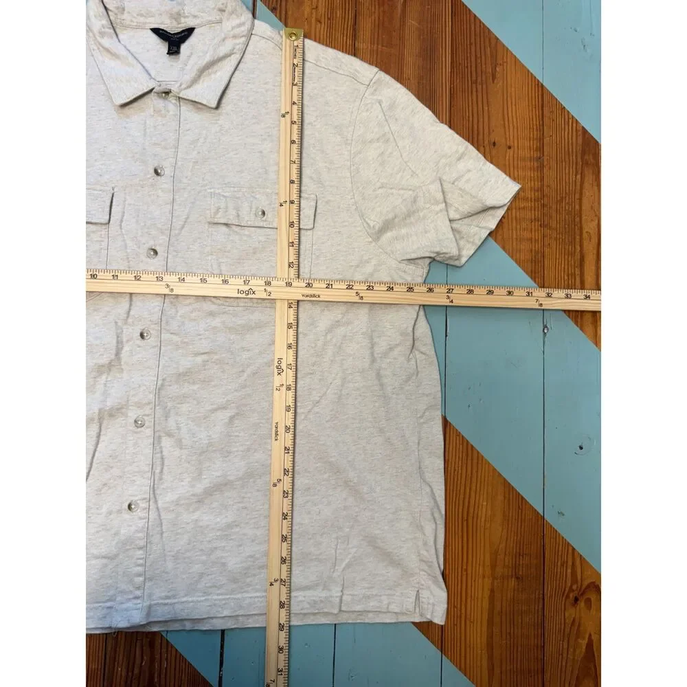 Banana Republic Slim Fit Heather Oatmeal Button Front Knit Shirt XXL